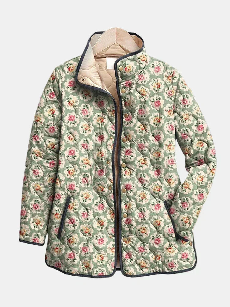 Aveline | Vintage Floral Art Print Quilted Jacket