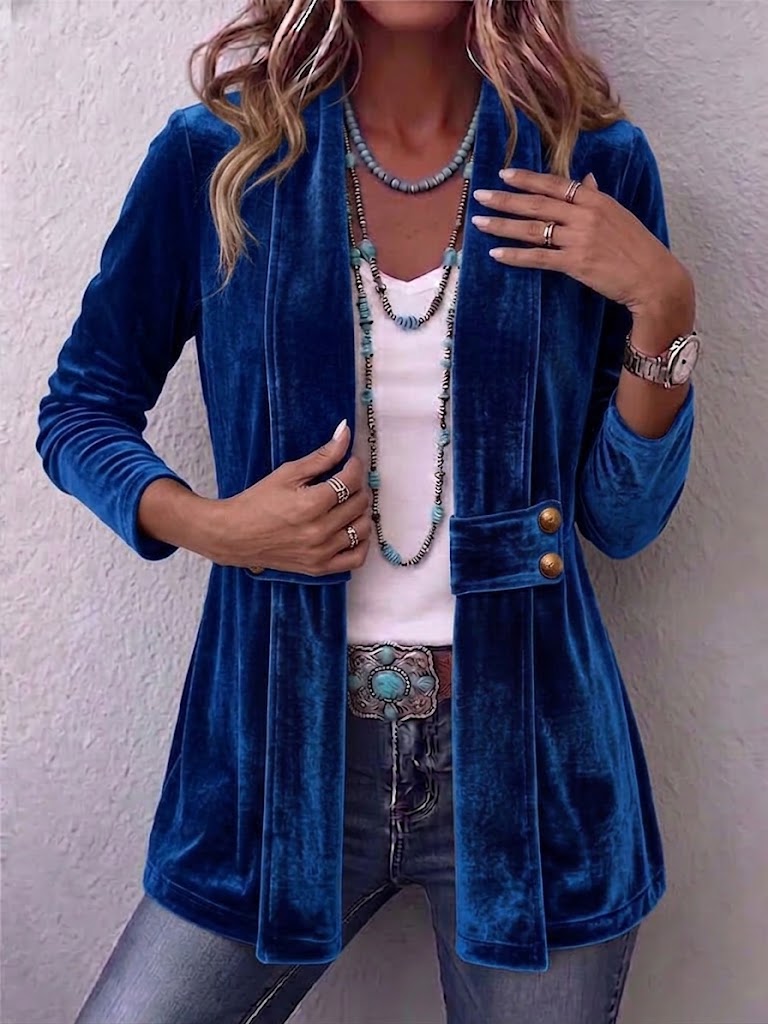 Brooklyn™ | Vintage Velvet Lapel Button Decor Long Sleeve Open Front Jacket